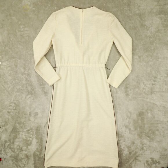 Leslie Fay Vintage 1970s Ivory Brown Trim Cross Front Dress Union Made size 8 - Picture 12 of 13
